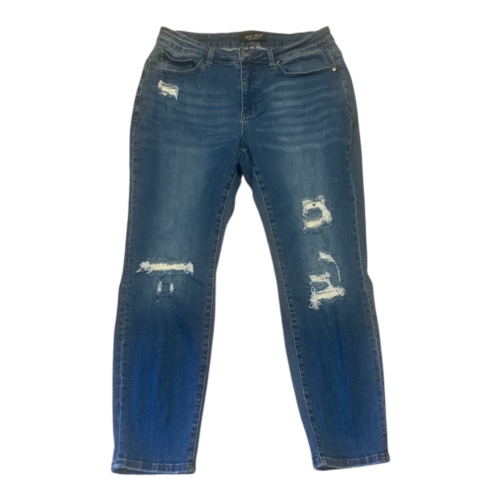 Judy‎ Blue Los Angeles Distressed Skinny Jeans Medium Wash Blue Denim Women 14W